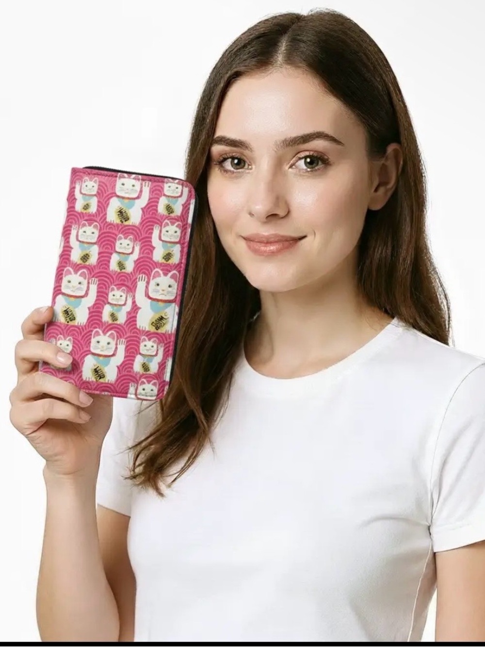Pink Lucky Cat Zip Wallet - Picture 4 of 4